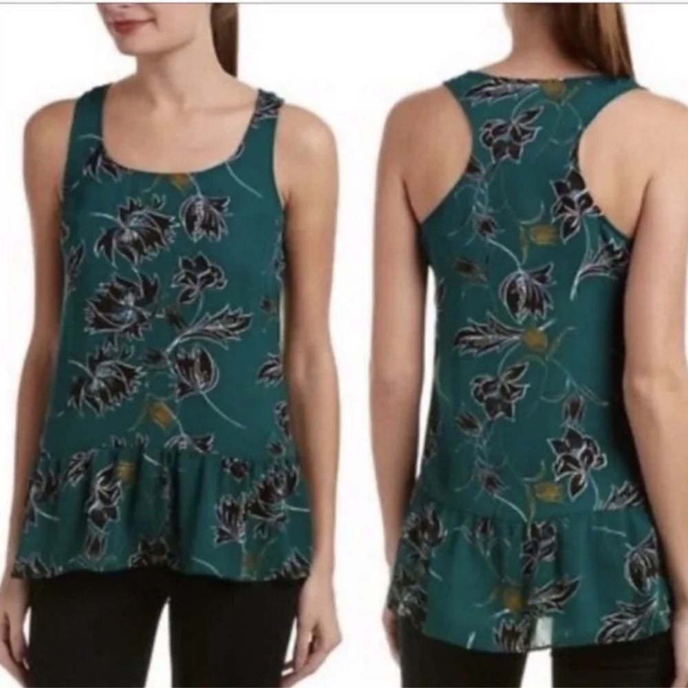 CAbi #3276 Falling Flowers Green Peplum Tank, XS